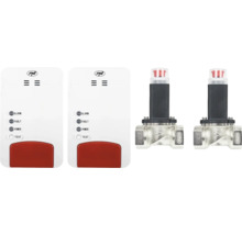 Set detectoare de gaz PNI cu două detectoare de gaz cu indicatoare luminoase și două electrovalve pentru conducta de gaz.