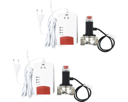Set detector de gaz PNI cu electrovalvă pentru oprirea automată a gazului, include unitatea de detecție și electrovalva.