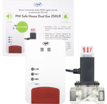 Set senzor monoxid de carbon și gaze naturale PNI Safe House Dual Gas 250LR cu electrovalvă de 3/4 inch și buton de testare. Logo PNI.