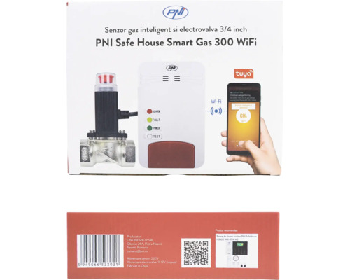 Senzor de gaz PNI Safe House Smart Gas 300 WiFi cu electrovalvă de 3/4 inch pentru control prin aplicație.