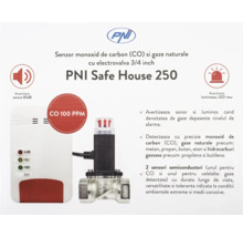Senzor monoxid de carbon și gaze naturale PNI Safe House 250 inclusiv electrovalvă 3/4 inch cu avertizare sonoră și luminoasă.