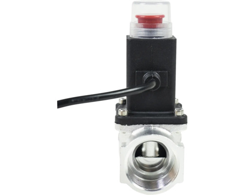 Electrovana cu carcasă metalică, element superior negru, buton roșu sub capac transparent și cablu de conectare.