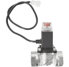 Servomotor termic cu corp de ventil din metal, carcasă din plastic negru și cablu de conectare cu mufă.