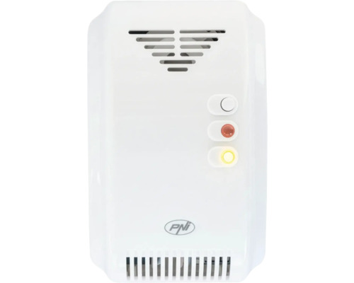 Detector de gaz PNI din plastic alb cu indicatoare de stare și PNI Logo.