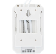 Partea din spate a unei carcase din plastic alb pentru senzor de gaz cu suport de montare, cablu și etichetă cu cod de bare.