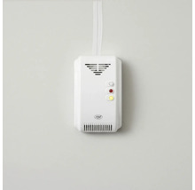 Detector de gaz PNI din plastic alb cu indicatoare luminoase, fante de ventilație și PNI Logo.