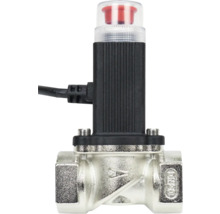 Supapă de zonă electrică cu corp metalic, servomotor negru și indicator roșu, diametru nominal 20, cu cablu de conectare.