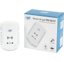 Senzor de gaz PNI GD-01 cu avertizare sonoră și luminoasă inclusiv ambalaj, funcționează la 230 volți cu un nivel de alarmă de minim 70 decibeli.