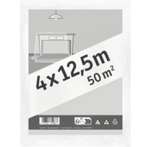 Folie de protecție pentru renovare, dimensiuni 4 pe 12,5 metri, suprafață 50 metri pătrați.