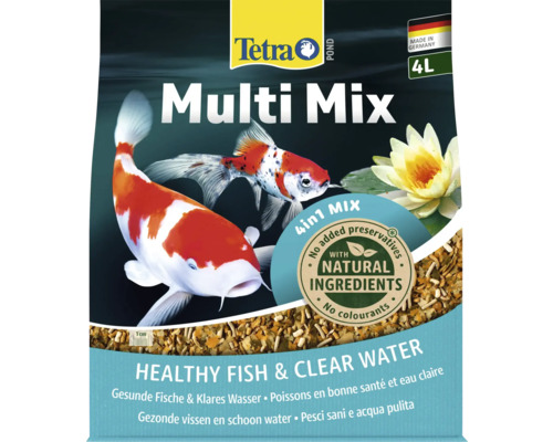Tetra Logo, hrană Tetra Pond Multi Mix 4 în 1, 4 litri, fabricat în Germania, ingrediente naturale, pentru pești sănătoși.