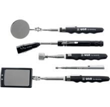 Set de scule telescopice WGB cu oglindă de inspecție rotundă și dreptunghiulară, magnet și lanternă cu LED, WGB Logo.