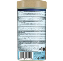 Spatele ambalajului hranei pentru pești Tetra Guppy Colour Mini Flakes cu ingrediente, recomandări de hrănire și cod de bare.