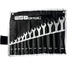 Set de 12 chei fixe duble WGB Basic în husă rull-up neagră, dimensiuni de la 1/4 la 15/16 inchi, oțel crom-vanadiu.