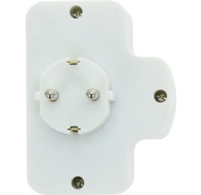 Adaptor de priză alb cu contact de protecție.