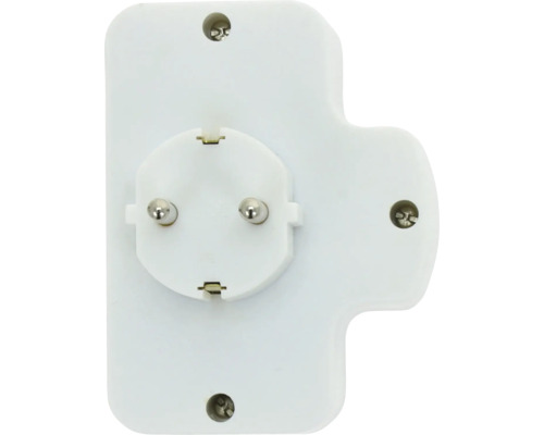Adaptor de priză alb cu contact de protecție.
