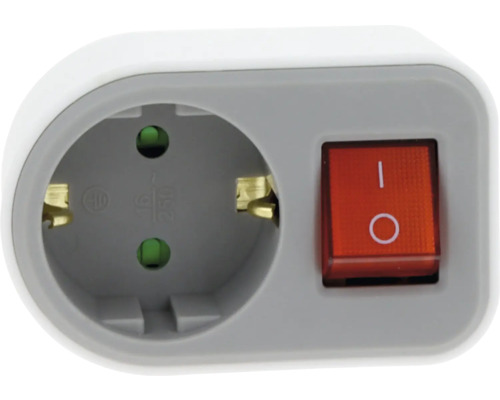 Adaptor de priză cu contact de protecție și un întrerupător pornit și oprit.