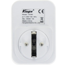 Partea posterioară a unui adaptor de priză Kangtai model 55085 cu date tehnice 230 Volt și 16 Amperi, marcaj CE și simbol de eliminare a deșeurilor.