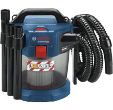 Aspirator cu acumulator pentru aspirare umedă și uscată Bosch Professional GAS 18 Volt-10 L cu tuburi de aspirare și furtun flexibil.