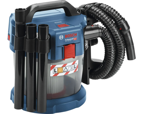 Aspirator umed și uscat cu acumulator Bosch Professional GAS 18 Volt-10 litri, clasa de praf L, cu rezervor transparent și furtun. Logo Bosch.