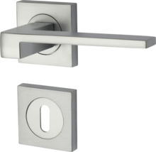 Set de mâner de ușă pătrat din oțel inoxidabil, cu mâner unghiular și rozetă pentru cheie asortată.