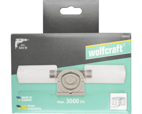 Pompă pentru mașină de găurit Wolfcraft, pentru mașini de minim 600 Wați, debit maxim 3000 litri pe oră, 10 ani garanție.