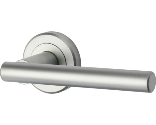 Mâner de ușă din oțel inoxidabil cu rozetă rotundă.