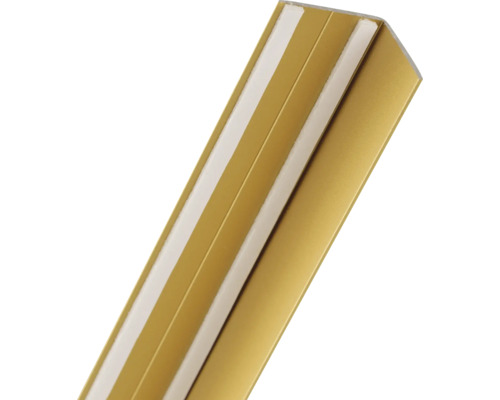 Profil autoadeziv pentru trepte din aluminiu aspect auriu cu două benzi adezive pe interior.