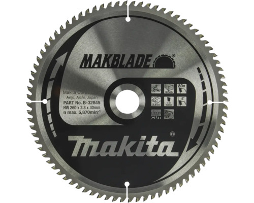 Pânză de fierăstrău circular Makita Makblade pentru lemn, 80 dinți, 260 x 2,3 x 30 milimetri, pentru tăieturi curate.