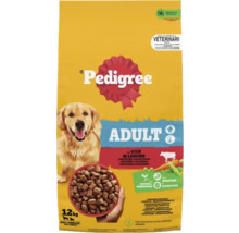 Hrană uscată pentru câini adulți Pedigree Adult cu vită și legume, sac de 12 kilograme.