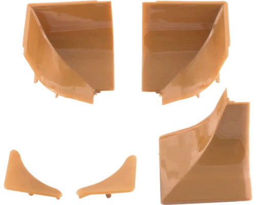 Set de conectori de colț și capace de capăt din plastic maro pentru profiluri.