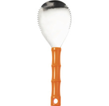 Răzuitor pentru rosturi cu lamă din oțel inoxidabil zimțată și mâner ergonomic din plastic portocaliu.
