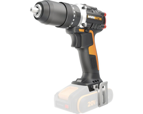 Mașină de găurit și înșurubat cu acumulator Worx Nitro negru și portocaliu cu acumulator de 20 Volt, motor fără perii și clemă de curea.