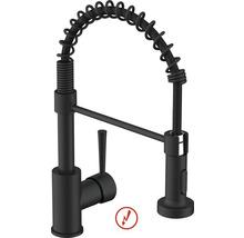 Baterie de bucătărie cu duș flexibil, baterie monocomandă, neagră, presiune scăzută