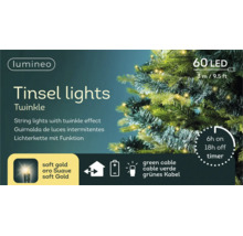 Ghirlandă luminoasă cu LED Lumineo Tinsel lights Twinkle cu 60 de LED-uri, lungime 3 metri, pe baterii, cu temporizator și cablu verde.
