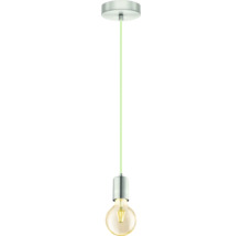 Pendul cu cablu textil verde deschis, baldachin argintiu și bec LED cu filament tip glob