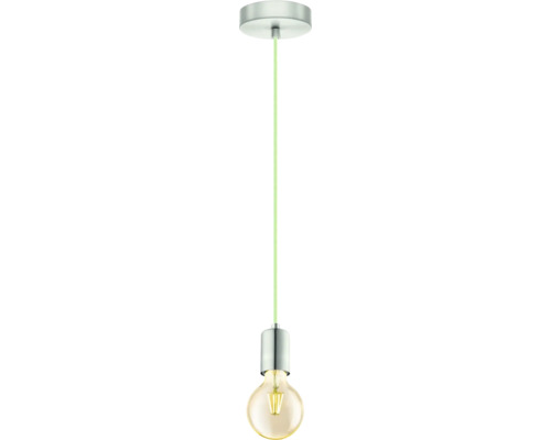 Pendul cu cablu textil verde deschis, baldachin argintiu și bec LED cu filament tip glob