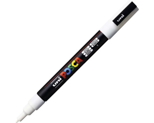 Marker universal Posca 3M alb, vârf rotund 0,9-1,3 mm Marker cu vopsea Uni POSCA alb cu vârf fin și Uni Logo pentru proiecte creative și marcări.