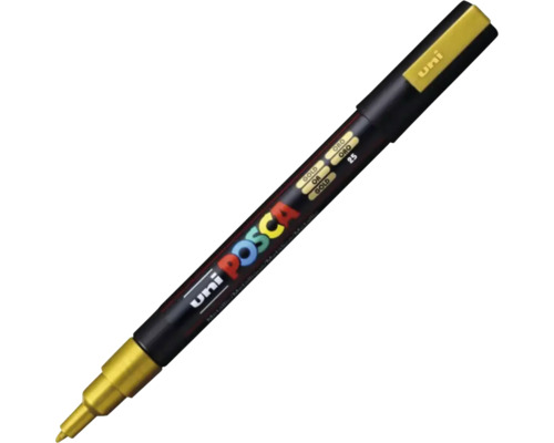 Marker universal Posca 3M auriu 25, vârf rotund 0,9-1,3 mm Marker acrilic Uni POSCA auriu cu vârf fin pentru creații pe diverse suprafețe
