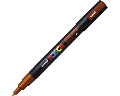 Marker universal Posca 3M bronz 42, vârf rotund 0,9-1,3 mm Marker acrilic Uni Posca bronz pe bază de apă pentru creații pe diverse materiale.