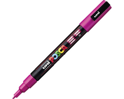 Marker universal Posca 3M fucsia 11, vârf rotund 0,9-1,3 mm Marker acrilic Uni POSCA cu vârf rotund în culoarea fucsia.