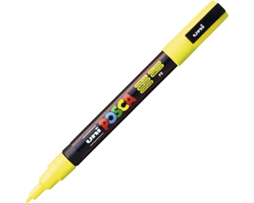 Marker universal Posca 3M galben soare P2, vârf rotund 0,9-1,3 mm Marker Uni Posca galben deschis cu vârf rotund pentru diverse suprafețe.
