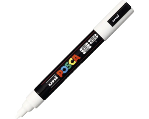 Marker universal Posca 5M alb, vârf rotund 1,8-2,5 mm Marker acrilic Uni Posca alb cu vârf rotund.
