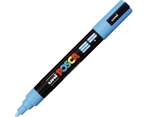 Marker universal Posca 5M albastru deschis 8, vârf rotund 1,8-2,5 mm Marker cu vopsea Uni Posca albastru deschis cu vârf rotund fin pentru creații pe diverse materiale.