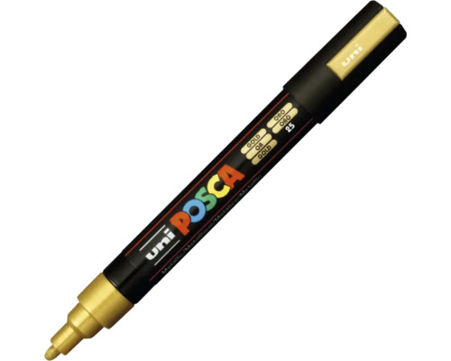 Marker universal Posca 5M auriu 25, vârf rotund 1,8-2,5 mm Marker Uni POSCA de culoare auriu metalizat.