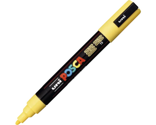 Marker universal Posca 5M galben pai 73, vârf rotund 1,8-2,5 mm Marker Uni Posca de culoare galben pai, cariocă pe bază de apă pentru diverse suprafețe cu Uni Posca Logo.