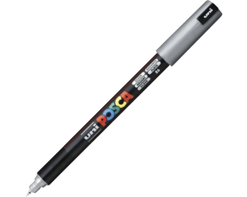Marker Uni Posca PC-1M argintiu cu vârf extra fin.