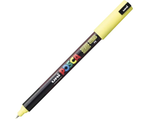 Marker acrilic Uni Posca PC-1MR galben deschis cu varf extra fin pentru desen de precizie.