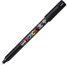 Marker Uni POSCA cu cerneală neagră și vârf fin pentru proiecte creative pe diverse suprafețe.