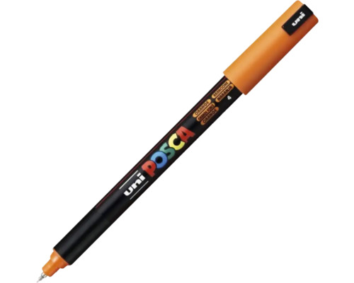 Marker Uni POSCA portocaliu cu vârf rotund pentru diverse suprafețe.