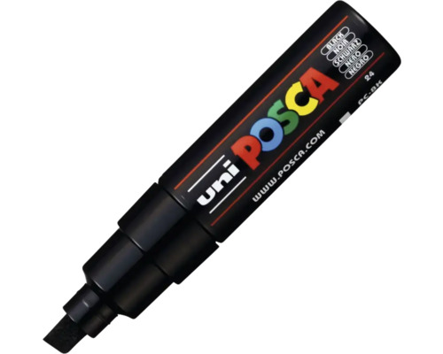 Marker Uni Posca PC-8K cu vârf dăltuit în culoarea negru.